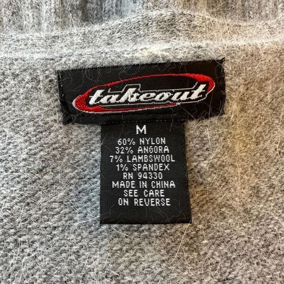 Vtg Gray Angora Lambswool Knit Sweater Size Medium Fitted Rhinestone Vintage 90s - Picture 9 of 10